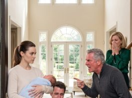 The day I brought my newborn home, my in-laws were waiting at the door with trash bags to throw me out, claiming the baby wasn’t my husband’s. I didn’t cry; I just handed my husband a sealed hospital envelope and watched his whole world collapse.