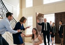 The moment my husband shoved me down the stairs, my mother-in-law called Dad, eager to humiliate me. “Come take this worthless daughter away.” Dad replied, “If she has a single injury, your family will answer.” They laughed, until his real identity surfaced that fateful day.