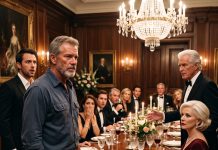 Fourteen wealthy guests laughed as my son’s mother-in-law mocked me for being a broke truck driver. Then a billionaire guest stood up and revealed a thirty-year-old secret that made the entire room fall dead silent.