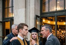 My father gave my only graduation ticket to his stepdaughter, then blocked the auditorium doors to keep me out in the rain. He had no idea I was the one giving the commencement speech.