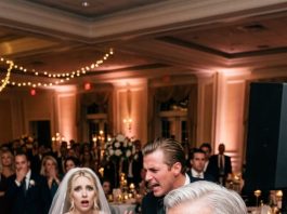 I just wanted to lovingly congratulate my daughter at her wedding, but my son-in-law brutally shoved me, snapping, “Shut up, you drunk. Nobody asked you to speak,” while all the guests burst into mocking laughter. Wiping my silent tears, I walked straight to the DJ booth, handed over a flash drive, and said, “Play track number 5.” Seconds later, his own voice thundered through the speakers, instantly wiping the smile off my daughter’s pale face…