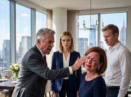 My father-in-law slapped my mom at dinner. My husband muttered, “He’s my father, don’t make it worse.” Three days later, my father-in-law walked into court and saw me in a JAG prosecutor uniform. His face went pale.