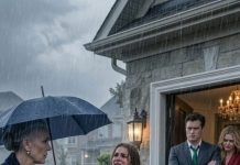 I found my daughter-in-law and grandchildren soaked in the rain outside my son’s house. Natalie grabbed my arm and sobbed, “He threw us out… his mistress is inside wearing my robe.” My son stepped onto the porch and snapped, “Mom, stay out of this.” I looked past him at the woman smiling behind his shoulder and said quietly, “Brandon, there’s one thing you forgot—the house isn’t yours.”