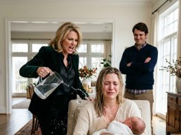 With my husband smirking in the doorway, arms folded, his mother poured a full pitcher of ice water all over my face. “Get up and cook! You’re still lying there ten days after giving birth?” she sneered, calling me a useless wife. They mistook my physical exhaustion for total defeat, having no clue whose name was on the property deed—or what terrible mistake they had just made…
