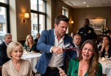 “He didn’t waste time arguing when I wouldn’t cover the bill at that luxury dining spot—he just threw a glass of wine on me. As his mother smiled, the entire restaurant went completely still. ‘Pay up, or this is over tonight,’ was his ultimatum. I wiped my damp face, dug into my purse… and called 911. Before long, the manager was examining the security tapes, guards were standing over our table, and my husband saw the truth too late—I was never going to pay for my own humi:liation. I was putting an end to it.”