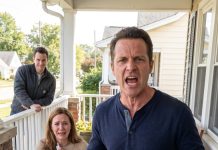 Mark thought they were taking an innocent picture on the porch, but the moment a mysterious man stepped through their gate, a buried secret shattered their entire family in seconds.