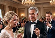 At my son’s wedding, his toxic bride cornered me and whispered a dark threat: ‘Buy us a house or I’ll lie and say you’re the father.’ I calmly reached into my suit pocket, and her face went ghost-white.