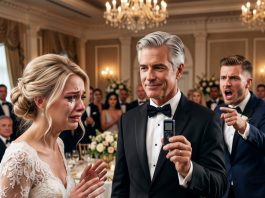 At my son’s wedding, his toxic bride cornered me and whispered a dark threat: ‘Buy us a house or I’ll lie and say you’re the father.’ I calmly reached into my suit pocket, and her face went ghost-white.
