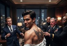 My billionaire brother-in-law ripped my shirt off and roared, “You’re a pathetic warehouse dog!” But when the dark ink on my bare back was revealed, a 4-star Pentagon general pushed past three bodyguards and gasped: “That mark… she’s a Tier-1 asset.”