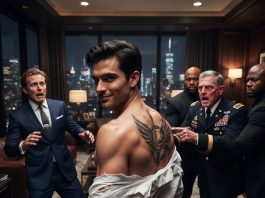 My billionaire brother-in-law ripped my shirt off and roared, “You’re a pathetic warehouse dog!” But when the dark ink on my bare back was revealed, a 4-star Pentagon general pushed past three bodyguards and gasped: “That mark… she’s a Tier-1 asset.”