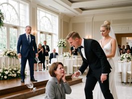 “Right in front of 300 guests, my son struck me hard across the face and shouted, ‘You’re just a domestic helper! Don’t embarrass my wife’s family!’ I fell to the floor, while my daughter-in-law, standing nearby, burst into laughter. But when her father—my son’s father-in-law—stepped onto the stage, he caught sight of me and his face instantly turned pale.”