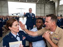 The whole place went silent when my Navy SEAL brother hit the floor before 1,000 troops. Three seconds earlier, he had struck me for defending a young airman. “Know your place,” he said, convinced his trident made him untouchable. He found out how completely wrong he was.