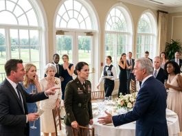 “Come to the party,” my brother said, “but nobody can know you’re my sister. Her grandparents are both federal judges.” They hid me beside the exit. Then the bride’s grandfather suddenly recognized me and shouted: “Major Beauchamp!”