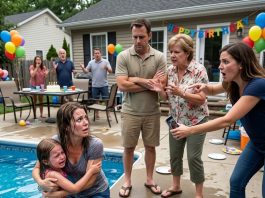 At my husband’s birthday party, my mother-in-law pushed my 6-year-old daughter into the deep end of the pool, knowing she couldn’t swim. I immediately jumped in and pulled her out. While my husband spoke to the guests, someone showed me a video she’d been recording of the party. Then she whispered, “Look at your husband just before his mother pushes your daughter.” What I saw left me speechless…