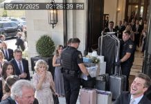 At my brother’s wedding, Dad threw me out, screaming, “You’re an embarrassment to this family!” My brother laughed, mocking my cleaning job and miserable income. I walked away without arguing. Minutes later, security guards began removing their belongings. When Dad demanded answers, I stepped forward and said…