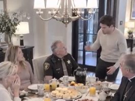 My son hit me in the kitchen and walked away without apologizing. At sunrise, I prepared biscuits, gravy, and fresh coffee like nothing had happened. He came downstairs smiling, until he noticed the sheriff, our pastor, and my sister sitting silently at the breakfast table…