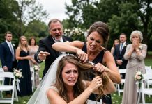 On my wedding day, my sister chopped off my hair just to humiliate me and destroy my happiness. Everyone laughed while my parents stood silently and watched. Then my father smirked and shouted, “Don’t stop her! Cut off every last strand!” They thought they had completely broken me. But they had no idea how badly they would regret it. Just one hour later, the very people who had humiliated me were begging me for…
