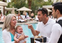 A rude stranger demanded I leave the hotel pool because my 7-month-old granddaughter wouldn’t stop crying. Moments later, a waiter brought him a gift box that wiped the smug look right off his face.