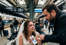 I sobbed at the station after missing my train—and my own wedding. I texted my fiancé, but a stranger leaned over, pointed at his photo, and said, I know that man. I went completely still when he added, Come with me. You need to see this.