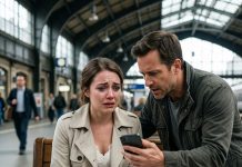 I sat crying at the train station after missing my train and realizing I would miss my own wedding. Desperate, I texted my fiancé to explain what had happened. Suddenly, a stranger leaned toward me and asked, “Is this your fiancé?” He showed me a photograph that made my blood run cold. Before I could say anything, he looked at me seriously and whispered, “Come with me. There’s something you need to see…”