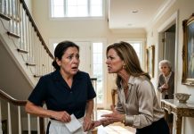 Divorced and broke, I accepted a housekeeping job in a wealthy family’s home. The wife gave me one strict warning: “Never speak to my husband’s parents. They’re dangerous.” One night, her 80-year-old mother-in-law secretly slipped a note into my apron. It read, “She didn’t hire you to clean this house.” Before I could process those words, my boss appeared behind me and demanded, “What did she give you?”…