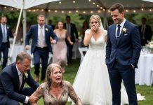 “It was just a joke!” my son laughed as wedding guests pulled me out of the koi pond. I couldn’t even stand, and he knew my hip was already broken. Yet he stood there laughing as if nothing serious had happened. But his bride overheard something else that changed everything. The moment she realized what was going on, her expression turned to horror…