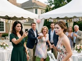 My sister grabbed the microphone at her engagement party and shouted, “This is my loser sister! Don’t waste your time on her!” I fired back, “Afraid they’ll discover your secret?” Mom screamed, “Shut up! Don’t ruin her big day!” My sister smirked, “What could you possibly do to me?” I pulled out my phone, and her face went pale. “What are you doing?” she demanded. I smiled and replied, “Just wait and see.”