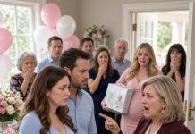 At my baby shower, Mom ordered every gift into my sister’s car because she was due first. My sister actually started carrying boxes while thirty guests stared in disbelief. My husband squeezed my hand, but I only smiled and handed Mom an envelope. She opened it laughing, then went completely silent after reading the first page.